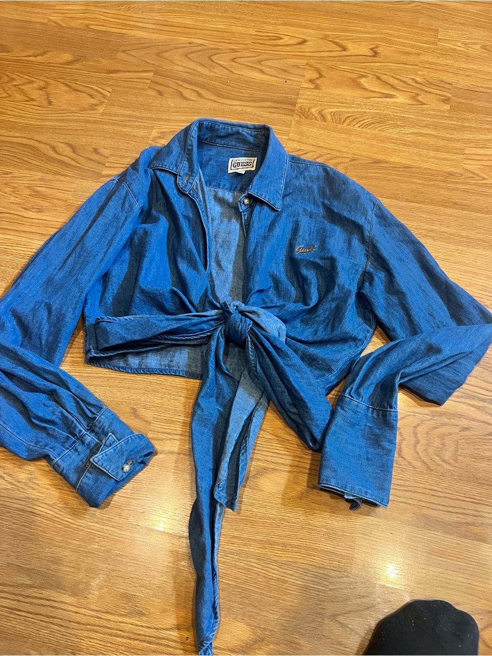 Vintage 90s Guess "New Western Spirit" Denim Tie-Front Crop Top